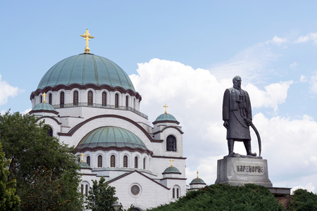 Karadjordje monument in front of St Sava temple in Karadjordjev park, Belgrade, Serbiaのeditorial素材
