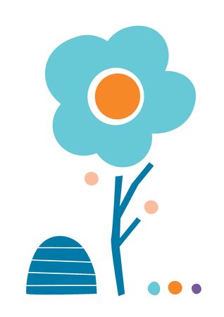 Simple blue and orange flower greeting card illustration isolated on white background のイラスト素材