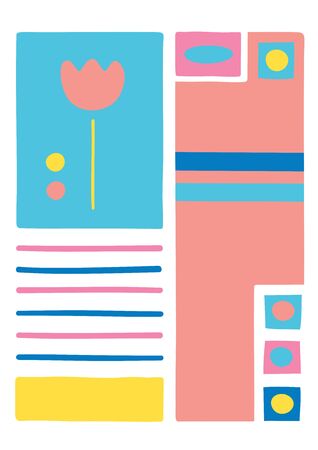 Simple abstract colors and shapes greeting card illustration isolated on white background のイラスト素材