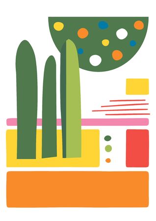 Colorful cactus greeting card illustration isolated on white background のイラスト素材