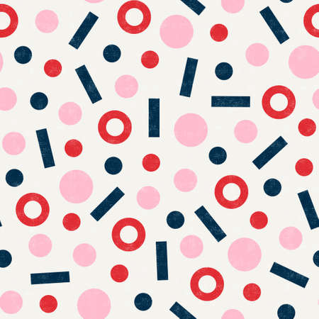 Pink, red, and navy circles and lines scattered patternの写真素材