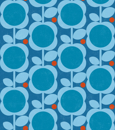 Mid century modern blue floral patternの写真素材