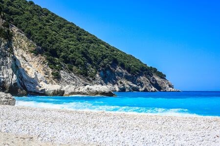 Famous beach Myrtos on the island of Kefalonia, one of the most beautiful beaches in Greece.の写真素材