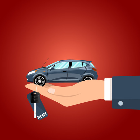 Hand holding the car key for rent and the figurine vector illustration.のイラスト素材