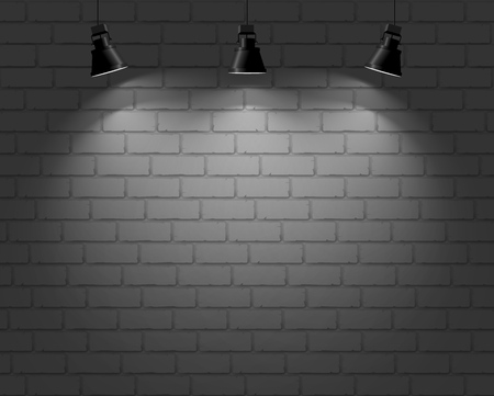 Brick wall with three light spots. Vector background.のイラスト素材