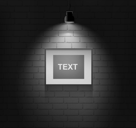 Brick wall background with light spot and a text box.のイラスト素材