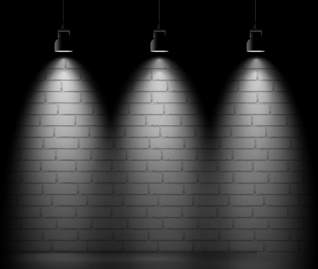 Brick wall background with three light spot. Vector scene.のイラスト素材