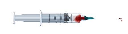 Syringe with blood, isolated on white background. Realistic vector illustration.のイラスト素材
