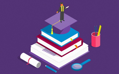 Books step education isometric concept. Illustration. can be used for workflow layout, banner, diagram, number options, step up options, web design.の写真素材