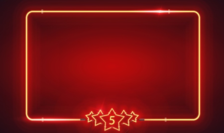 Retro neon frame with five stars and blank billboard. Vector version. On the red backgroundのイラスト素材