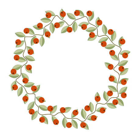 Decorative wreath ripe red berries, green leavesのイラスト素材