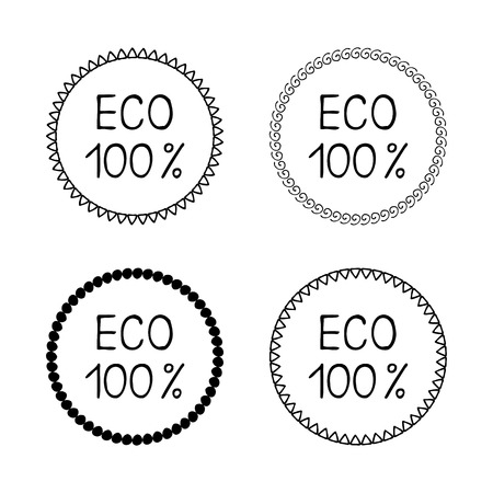 Eco set label sticker hand drawn symbol ecology, label design element, sign emblem badge. Vector illustrationのイラスト素材
