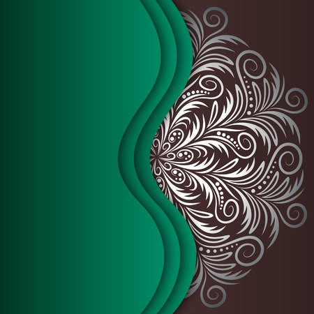 Mandala silver, background. Invitation card. Vintage pattern with round ornament, decorative indian medallion, abstract flower element. Vector designのイラスト素材