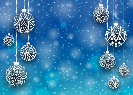 Merry christmas and happy new year background. Christmas snow background with balls. Holiday decoration card design. Vector illustrationのイラスト素材