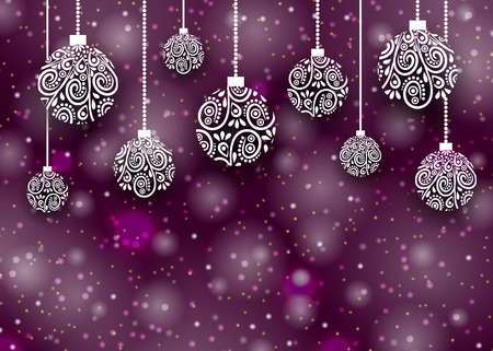 Merry christmas and happy new year background. Christmas snow background with balls. Holiday decoration card design. Vector illustrationのイラスト素材