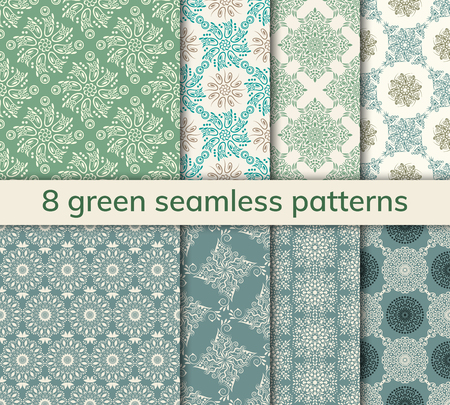 Set of 8 patterns. Collection arabic, indian, japanese, islamic motifs. Mandala seamless pattern. Ethnic bohemian background. Wrapping and scrapbook paper. Abstract flower. Vector illustrationのイラスト素材