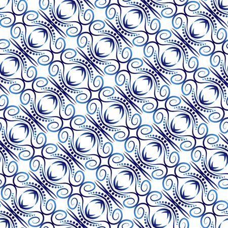 Ceramic tile pattern. Islamic, indian, arabic motifs. Damask seamless pattern. Porcelain ethnic bohemian background.  Abstract flower. Print for fabric and paper. Vector illustrationのイラスト素材