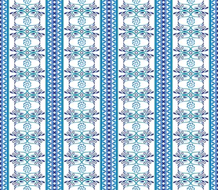 Ceramic tile border pattern. Islamic, indian, arabic motifs. Damask border seamless pattern. Porcelain ethnic bohemian background.  Abstract flower. Vector illustrationのイラスト素材