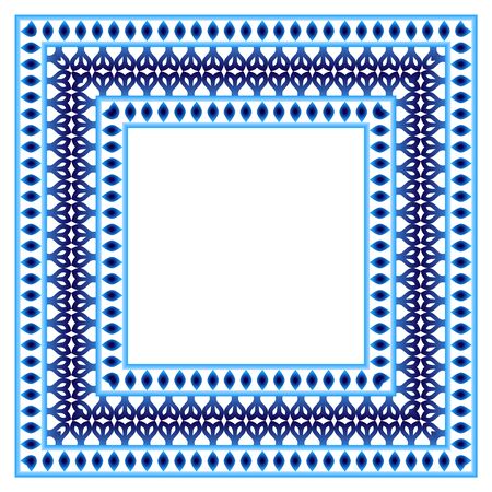 Border frame ceramic tile pattern. Islamic, indian, arabic motifs. Damask border seamless pattern. Porcelain ethnic bohemian background.  Abstract flower. Vector illustrationのイラスト素材