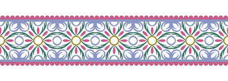 Border line seamless background. Decorative design seamless ornamental mosaic border pattern. Islamic, indian, arabic motifs. Abstract folk flower. Vector stock illustrationのイラスト素材