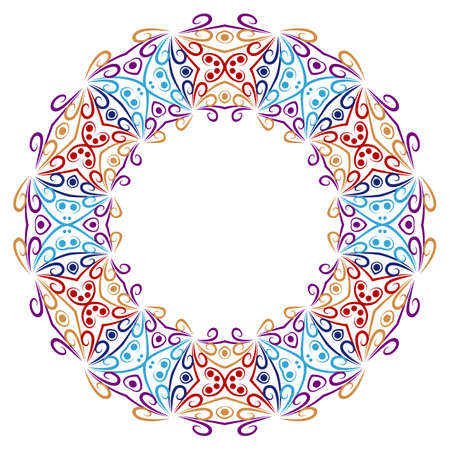 Decorative round ornament. Ceramic tile border. Pattern for plates or dishes. Islamic, indian, arabic motifs. Porcelain pattern design. Abstract floral ornament border. Vector stock illustrationのイラスト素材