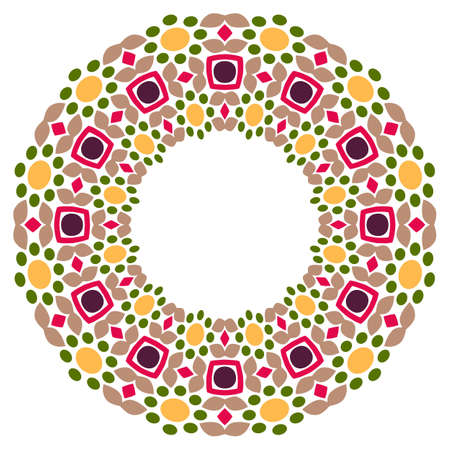 Decorative round ornament. Ceramic tile border. Pattern for plates or dishes. Islamic, indian, arabic motifs. Porcelain pattern design. Abstract floral ornament border. Vector stock illustrationのイラスト素材