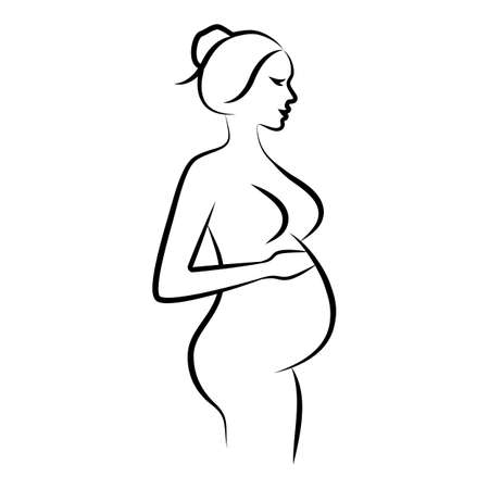 Line art pregnant woman, modern contemporary minimalist abstract woman portrait. Line drawing. Silhouette pregnant woman. Vector illustrationのイラスト素材