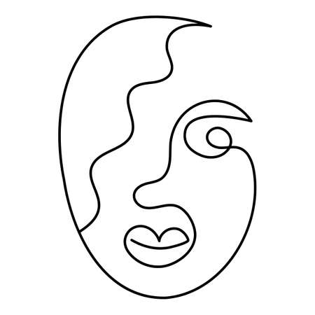 One line art face woman, modern contemporary minimalist abstract woman portrait. Continuous one line drawing faces. Vector illustrationのイラスト素材
