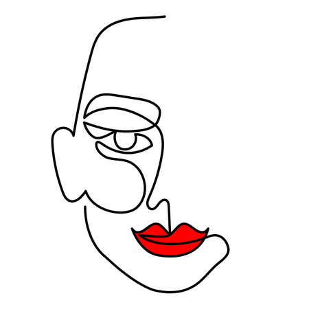 One line art face woman, modern contemporary minimalist abstract woman portrait. Continuous one line drawing faces. Vector illustrationのイラスト素材