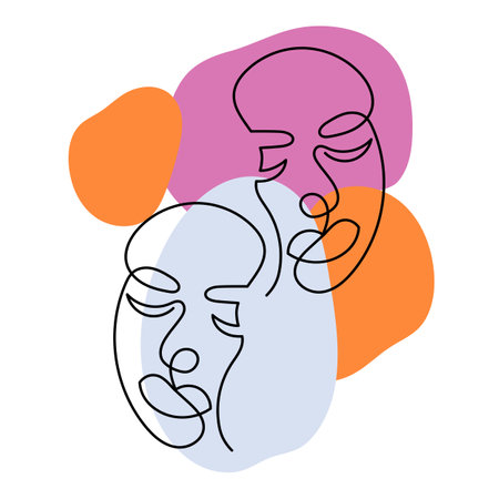 One line art face woman, modern contemporary minimalist abstract woman portrait. Continuous one line drawing faces. Vector illustrationのイラスト素材