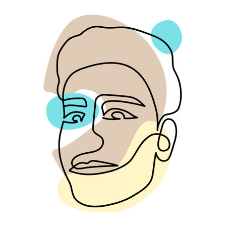 One line art face man, modern contemporary minimalist abstract man portrait. Continuous one line drawing faces. Vector illustrationのイラスト素材