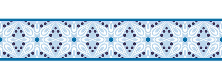 Border line seamless background. Decorative design seamless ornamental mosaic border pattern. Islamic, indian, arabic motifs. Abstract folk flower. Vector illustrationのイラスト素材