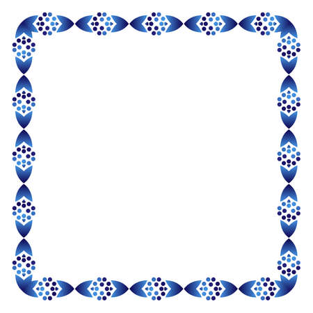 Border frame ceramic tile pattern. islamic, indian, arabic motifs. Damask border square pattern. Porcelain ethnic bohemian background. abstract flower. vector illustrationのイラスト素材