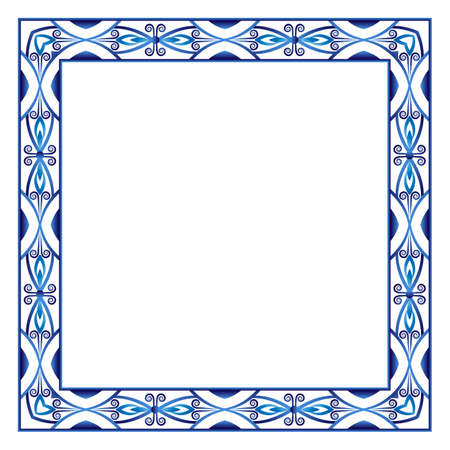 Border frame ceramic tile pattern. islamic, indian, arabic motifs. Damask border square pattern. Porcelain ethnic bohemian background. abstract flower. vector illustrationのイラスト素材