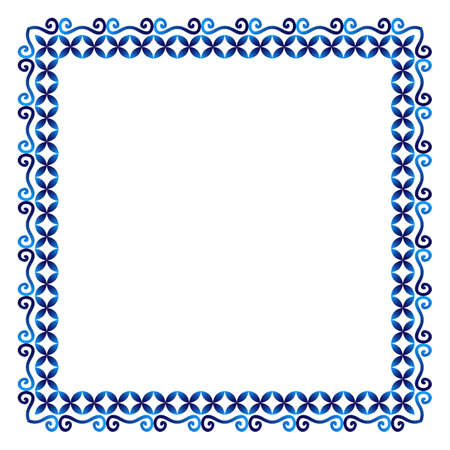 Border frame ceramic tile pattern. islamic, indian, arabic motifs. Damask border square pattern. Porcelain ethnic bohemian background. abstract flower. vector illustrationのイラスト素材