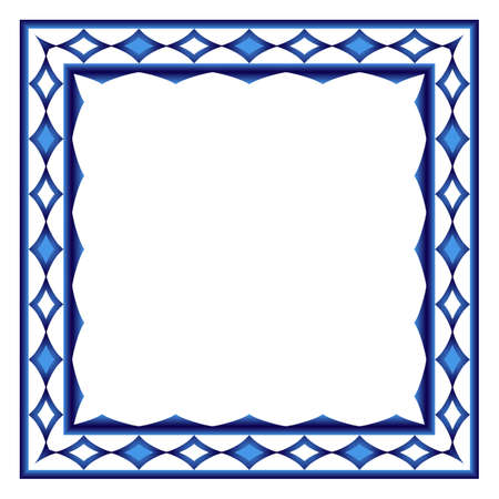 Border frame ceramic tile pattern. islamic, indian, arabic motifs. Damask border square pattern. Porcelain ethnic bohemian background. abstract flower. vector illustrationのイラスト素材