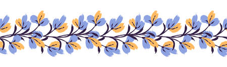 Floral seamless border. Background with bouquet flower branch brush strokes. Border frame made of flowers. Seamless pattern. vector illustrationのイラスト素材