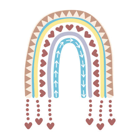 Scandinavian bohemian rainbow isolated on white background. Hand drawn clipart boho, kids decoration with cute rainbow. Ethnic style. vector illustrationのイラスト素材