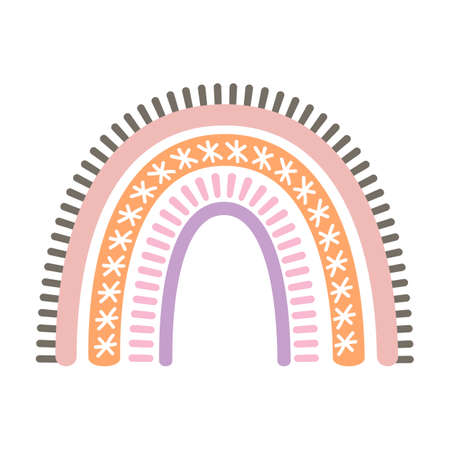 Scandinavian bohemian rainbow isolated on white background. Hand drawn clipart boho, kids decoration with cute rainbow. Ethnic style. vector illustrationのイラスト素材
