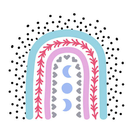 Scandinavian bohemian rainbow isolated on white background. Hand drawn clipart boho, kids decoration with cute rainbow. Ethnic style. vector illustrationのイラスト素材
