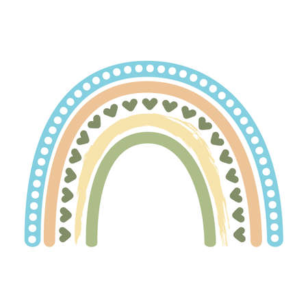 Scandinavian bohemian rainbow isolated on white background. Hand drawn clipart boho, kids decoration with cute rainbow. romantic style. vector illustrationのイラスト素材