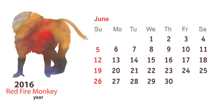 June 2016 with Monkey Watercolor Shapeのイラスト素材