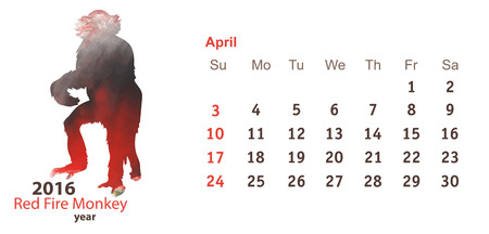 April 2016 with Monkey Watercolor Shapeのイラスト素材