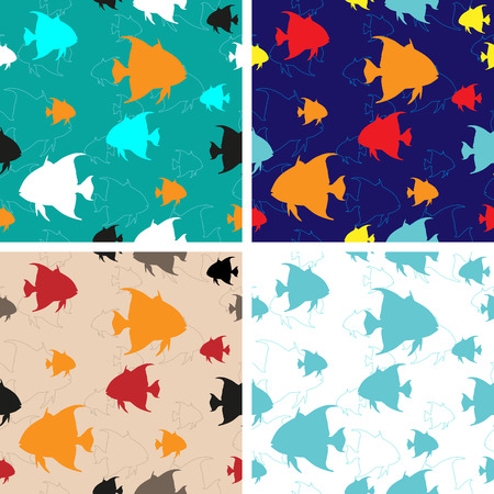 Set of four Sea Fishes vector seamless backgroundsのイラスト素材
