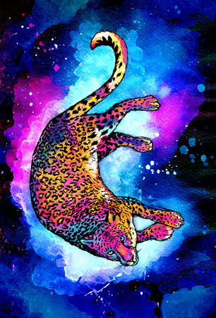Hand drawn jaguar  watercolor drawingの写真素材