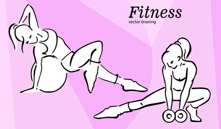 Ladies doing fitness vector iconsのイラスト素材
