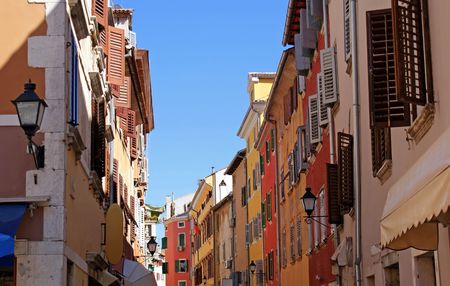 Colorful street in Rovinj, Croatia.の写真素材