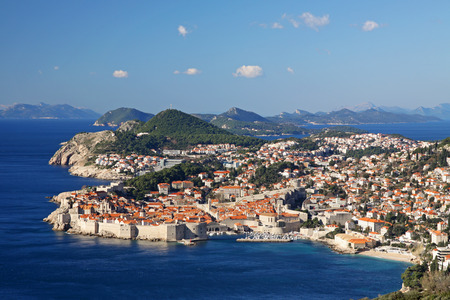 Rooftops and Dubrovnik walls, viewed from a nearby hill.のeditorial素材