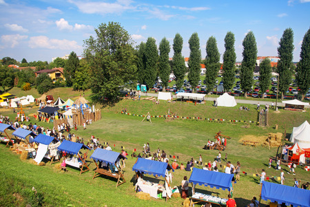 KOPRIVNICA, CROATIA AUGUST26, 2013: Main battle field ready for the evening show at the renaissance fair in Koprivnica, Croatia.のeditorial素材