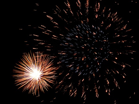 Two bursts illuminating the sky.の写真素材